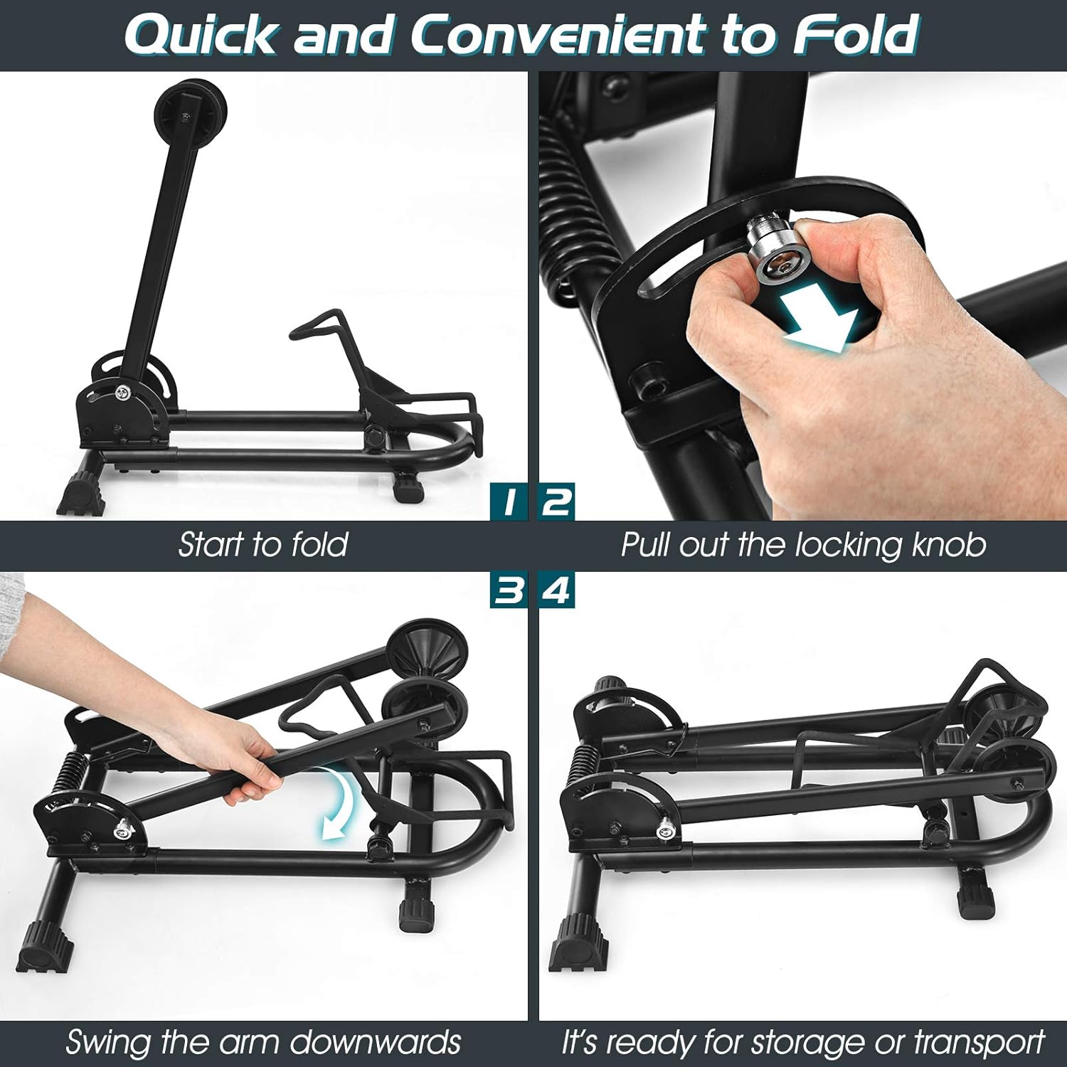 Goplus Foldable Bicycle Floor Stand, Steel Bike Parking Rack Fits 20"-29" Bikes, Cycling Storage Organizer for Indoor Outdoor Home Garage, Folding Bicycle Holder for Mountain and Road Bike, Black : Sports & Outdoors