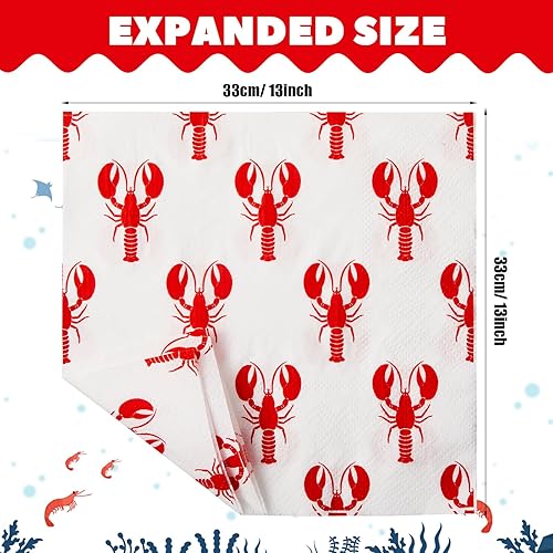 Miniatura 2 de 100 servilletas de langosta desechables de 2 capas de cangrejo de cangrejo para cena de verano, picnic, barbacoa, cangrejo, cóctel, servilletas de