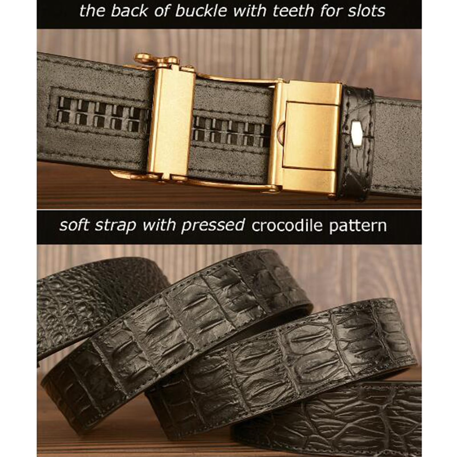 Skórzany pasek męskie paski z grzechotką złoty retro design automatyczna klamra suwak skóra bydlęca nadruk krokodyla pas akcesoria