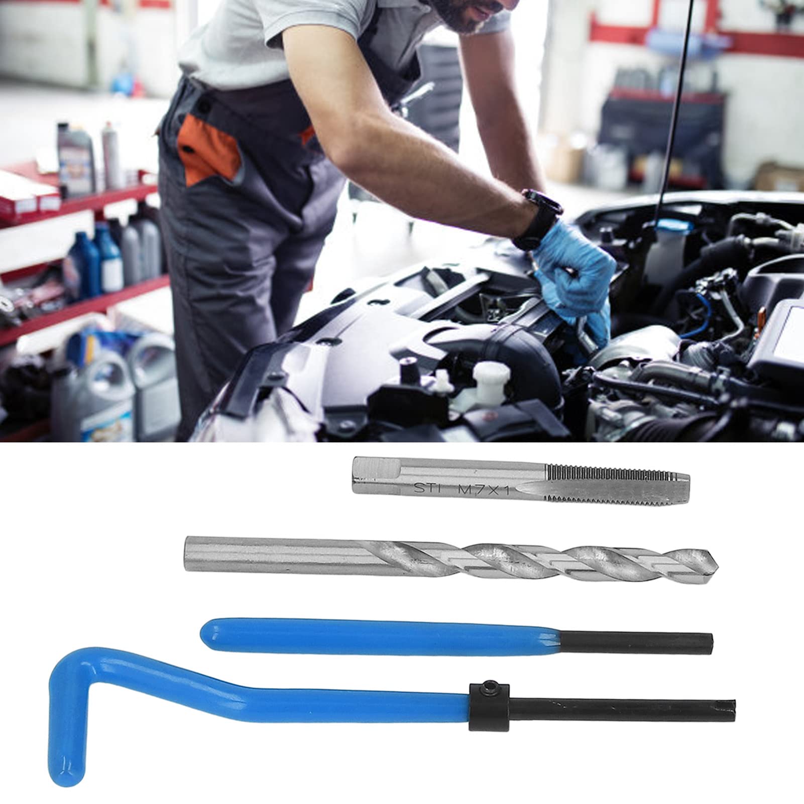 Cocoarm Kit di Riparazione Filettatura da 30 Pezzi Utensile per Inserti per Maschi da Trapano in Acciaio M7x1 con Strumenti di Installazione e Rottura Capocorda per Meccanici di Officine di (Blue)