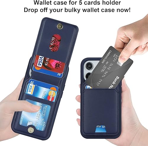 Miniatura 2 de Funda de piel para iPhone 13 Pro Max, cartera segura con tarjetero de crédito, color azul