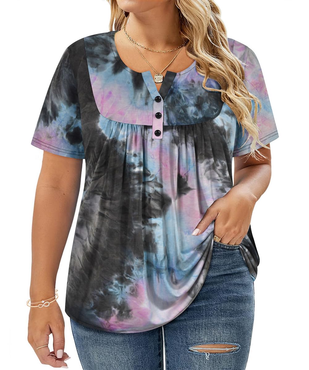 RITERA Women’s Plus Size Casual Tops V Round Neck Tshirts Blouse for Women Girls Basic Summer Black Tops Solid Color XL 5XL