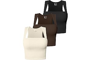 Women's 3 Piece Tank Tops Strappy Sleeveless Square Neck Stretch Tee Shirts Crop Camis