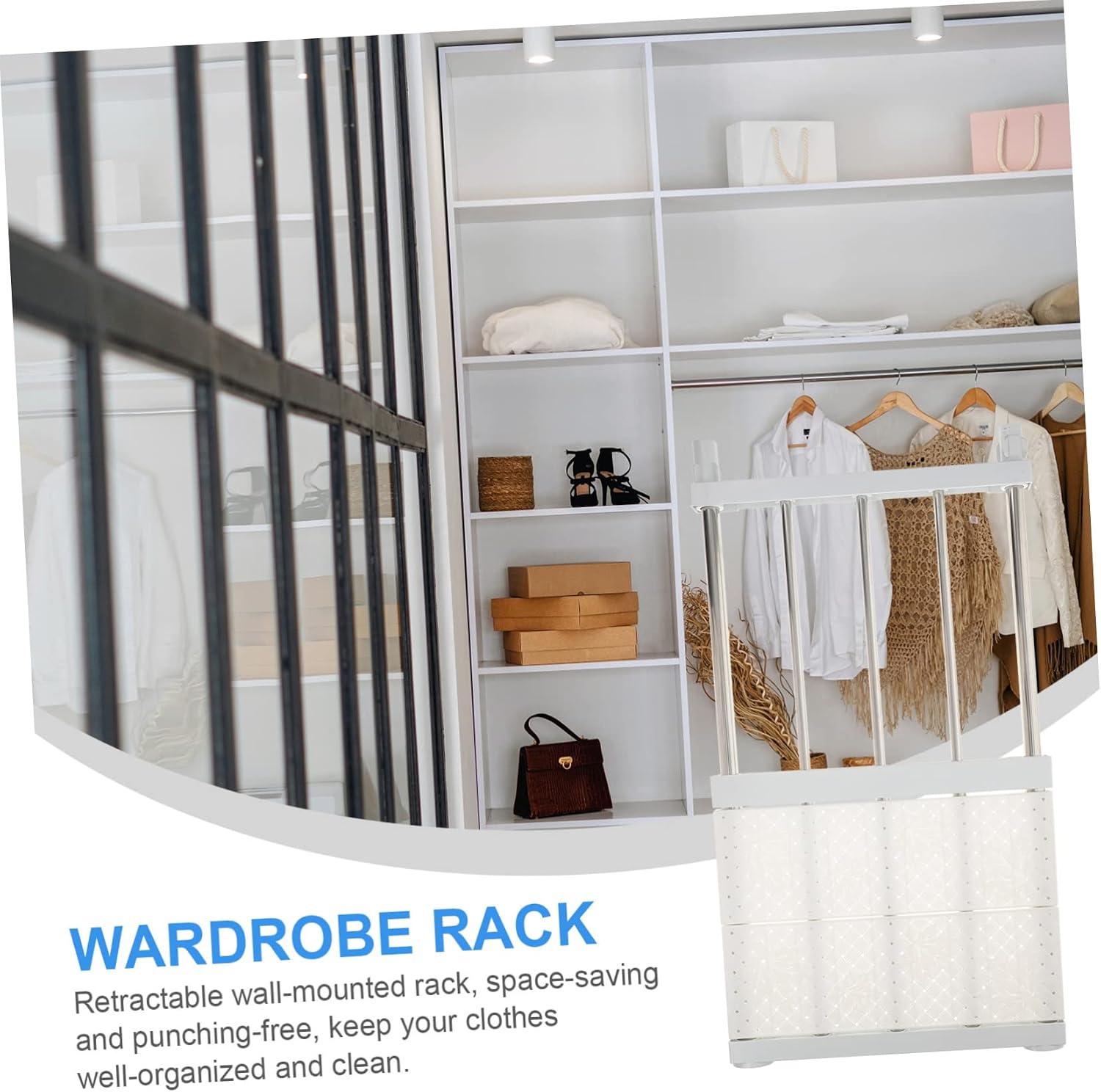 Retractable Wardrobe Shelf Organizer Non-punching Bathroom Storage Rack for Closet Kitchen Bedroom Easy Installation White Long Wide