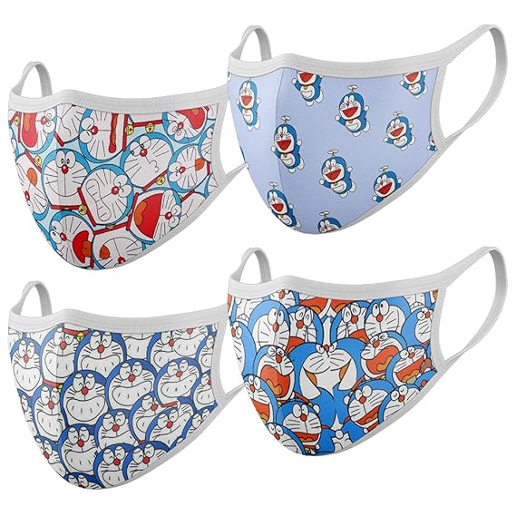 Urban Mask Kids N95 Protective Cotton Face Mask 4 Layer Filtration Printed Cloth Reusable Washable Stretchable Ear Loops for for Boys Girls Unisex Pack of 4 - Cartoon Prints