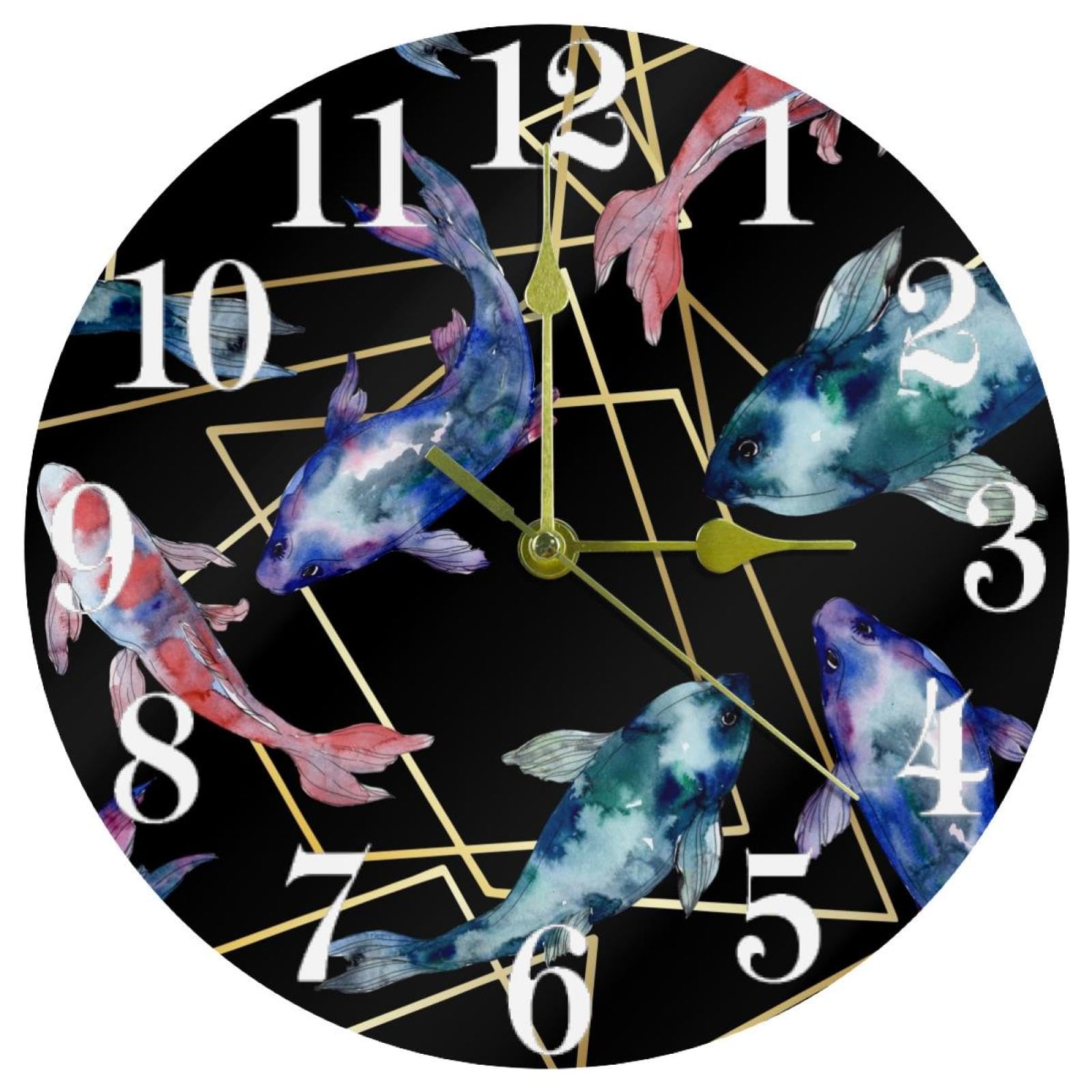 Horloge murale à quartz colorée aquarelle ronde silencieuse pour salon