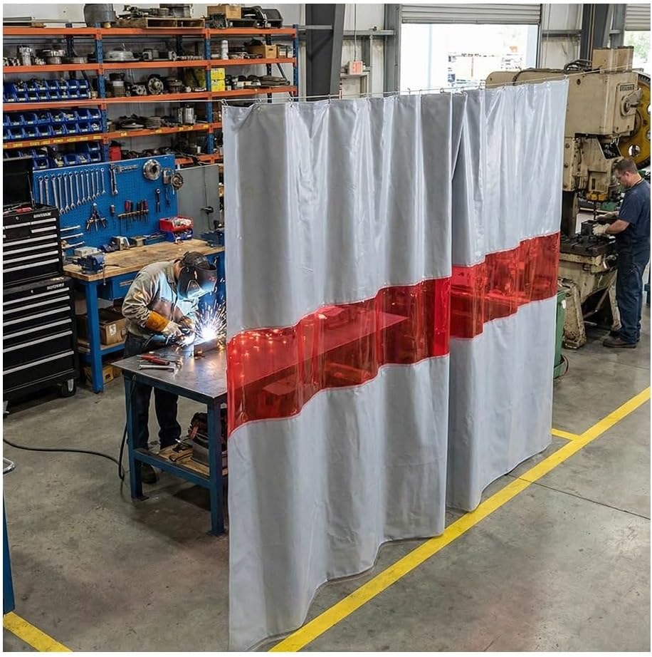 Welding Curtain with Viewing Window Flame-Retardant Door Curtain Safety Welding Screen - Multiple Sizes(4x3m/13.1x10ft)