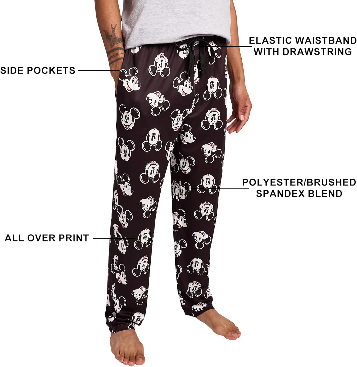 Disney Mickey Mouse Character Heads All-Over Print Men's Black Sleep Pajama Pants - Image 5