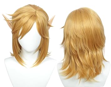 Blonde Wig Men Short with Elf Ears Halloween Cosplay Party Costume WigsDark Yellow