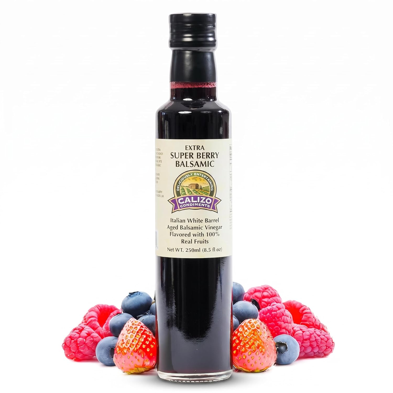 Calizo Super Berry Flavored Vinegar – All-Natural Fruit-Infused Vinegar with Blueberry, Raspberry & Strawberry – Perfect for Salads, Marinades & Mocktails – 8.5 fl oz (250ml)