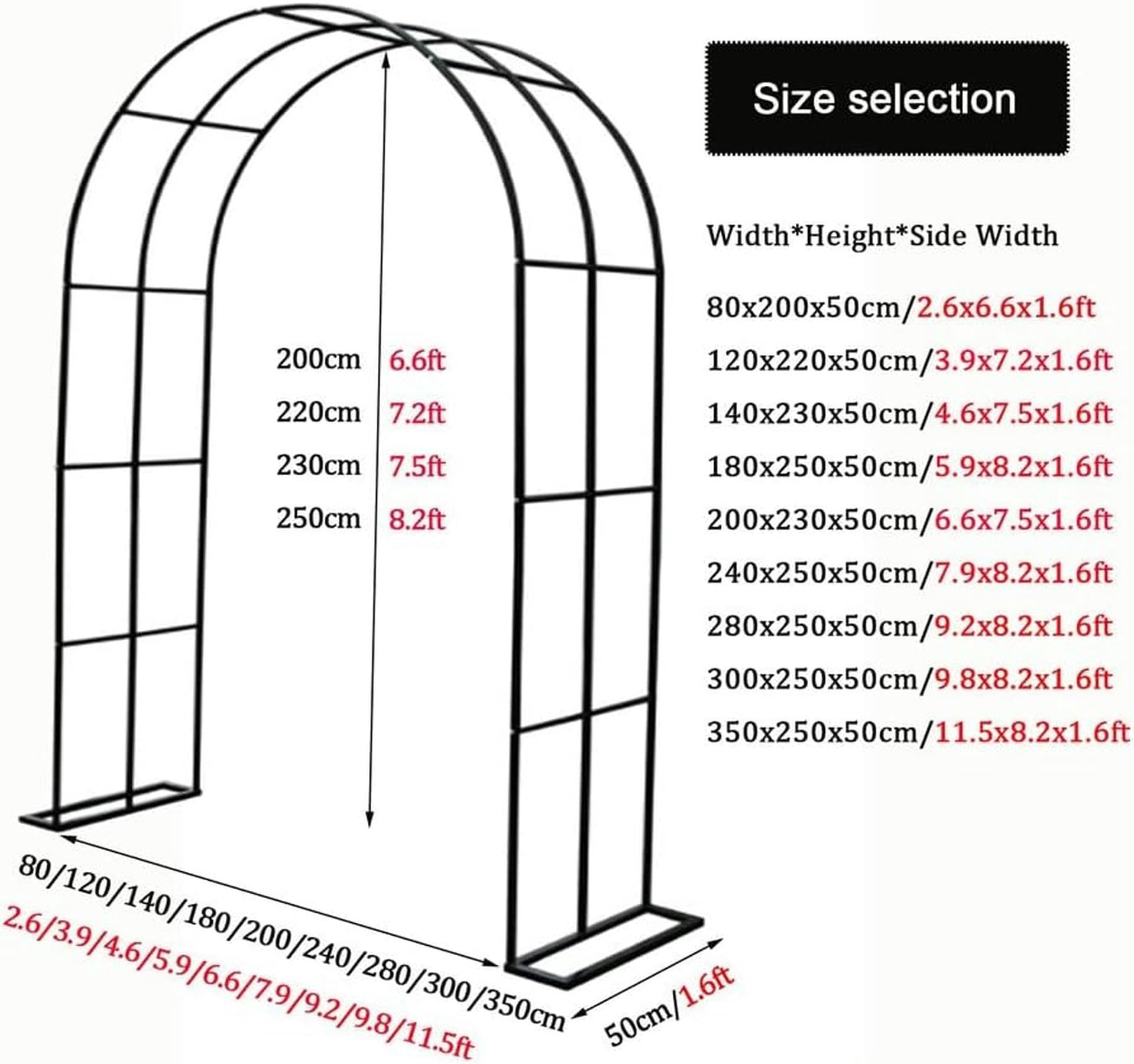 Arco Roses pour plantes grimpantes, arches métalliques, résistantes à l'arche de jardin, gazebo, mélèze, 80-350 cm, pour mariages, fêtes, jardin (couleur : vert, taille : 80 x 200 cm)