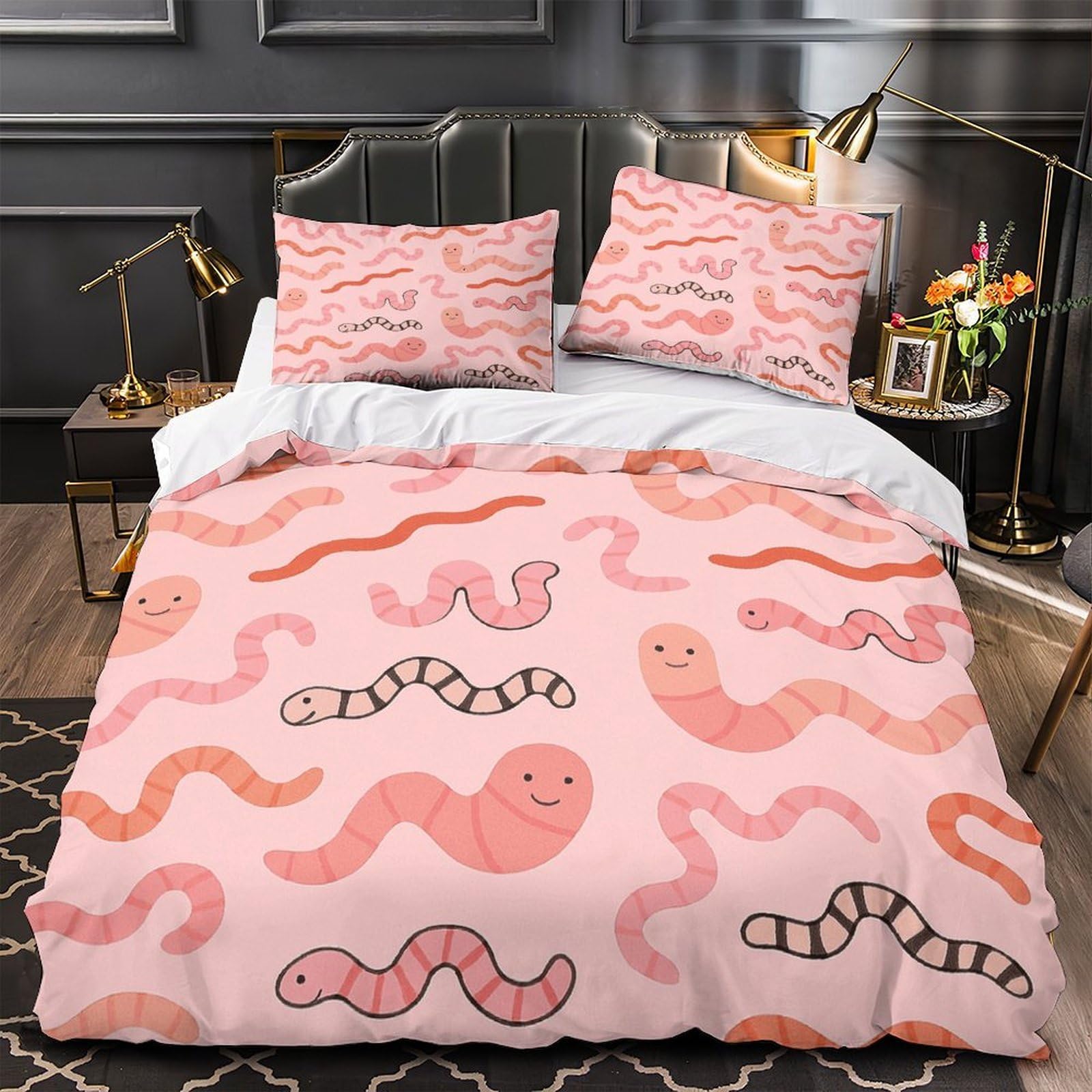 Parure de lit motif vers 140x200cm pour enfant et ado avec housse de couette en microfibre