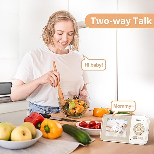 Miniatura 5 de ebemate Cámara de monitor de bebé con pantalla LCD de 2.8 pulgadas, video HD y audio, sin visión nocturna brillante, cámara de audio de conversación