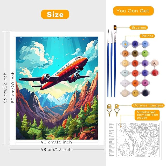 Foto 2 de 7 de TANGFEIY Kit de pintura al óleo con diseño de avión para adultos y principiantes