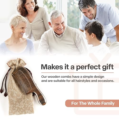 Miniatura 7 de Nehzgnauh Peine de dientes finos para hombres y mujeres, peine de masaje de madera, antiestático, electricidad y encrespamiento, desenredante para