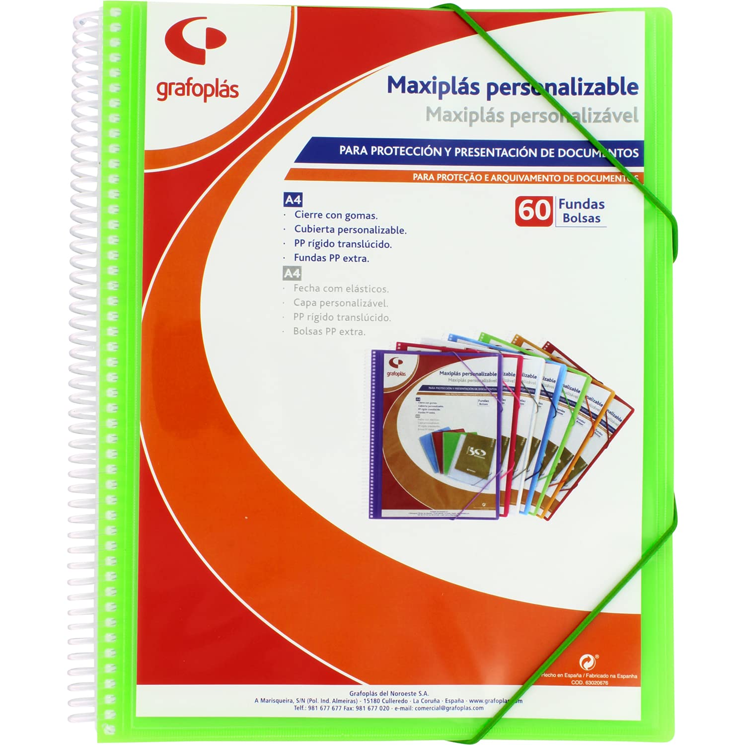 Grafoplás 39846021 Custom Maxiplas Binder with Spiral, 60 Covers, Green, 30.8 x 24 x 22