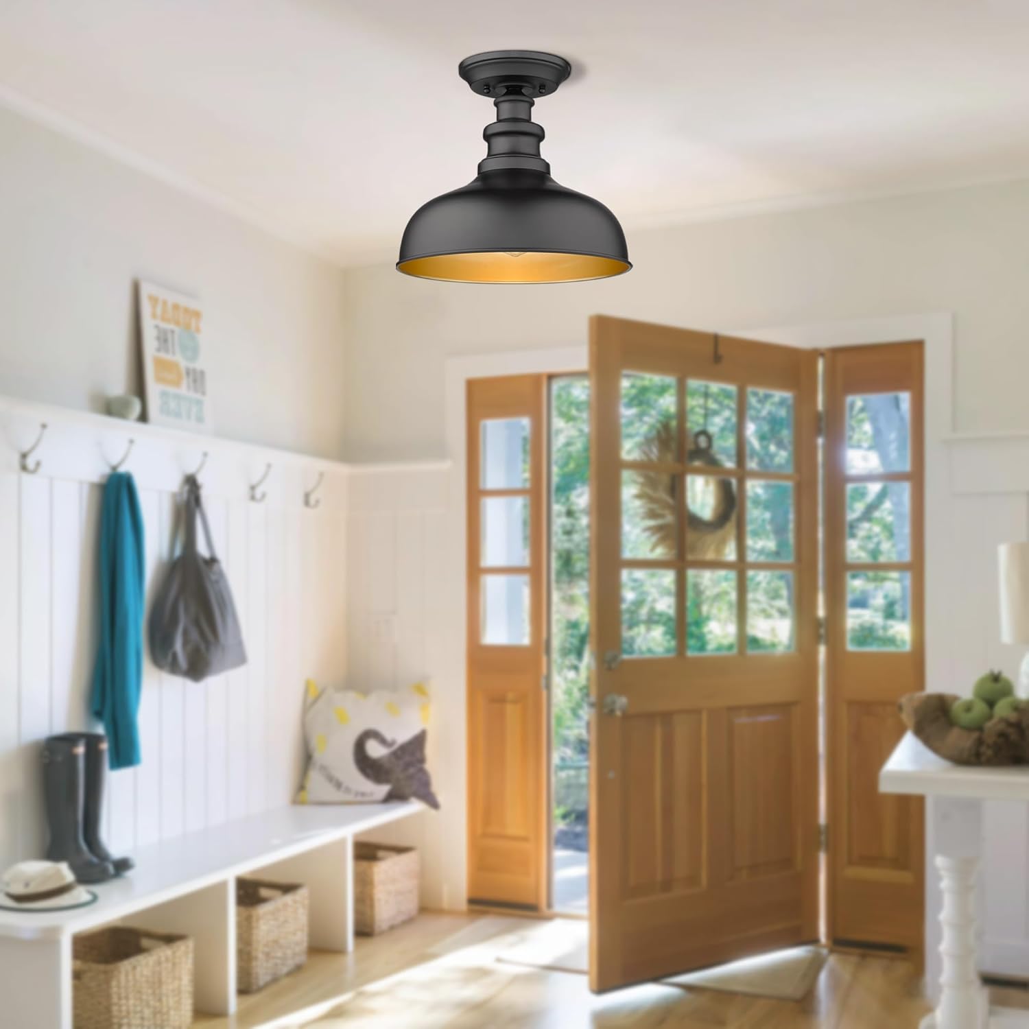Bestshared Semi Flush Mount Ceiling Light, Industrial Hallway Light,Farmhouse Close to Ceiling Light Fixture for entryway, Dining Room, Hallway (1 Pack)