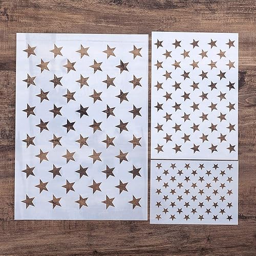 Plantillas decorativas de 50 estrellas para pintar álbumes de recortes (3 unidades, tamaño pequeño, mediano y grande)
