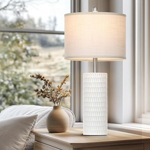 Miniatura 4 de Lámpara de mesa de cerámica de 27 pulgadas, lámpara de mesa de granja para sala de estar, lámpara blanca para dormitorio, mesita de noche, lámpara