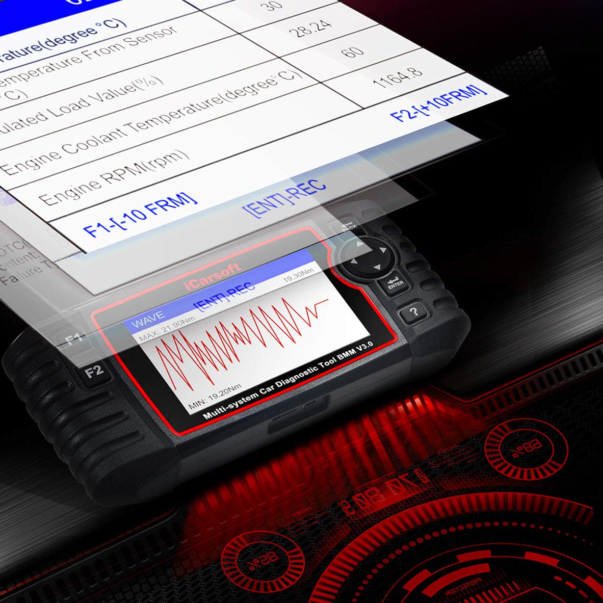 iCarsoft BMM V3.0 professionelles und leistungsstarkes Universal Diagnosegerät für BMW Mini Rolls Royce Fahrzeuge mit 10 cm TFT- Farbbildschirm, OBDII Funktionen, CANBUS, Schwarz