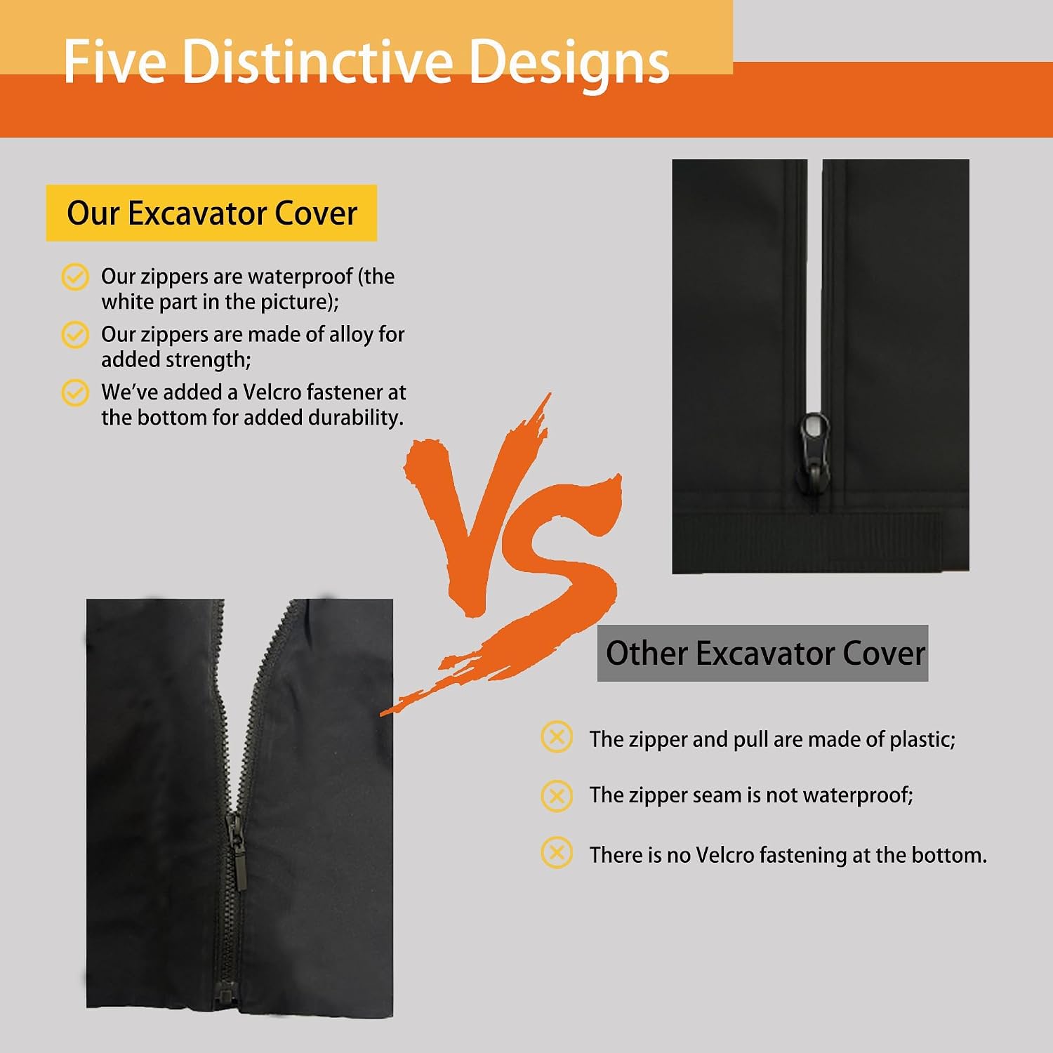 Waterproof Oxford Compact Excavator Cover 10.2ft, Without Canopy Excavator Storage Bag Accessories with Ziper Door, Windproof Rope for Rain Sun Snow Winter Summer Outdoor All-Weather Protection