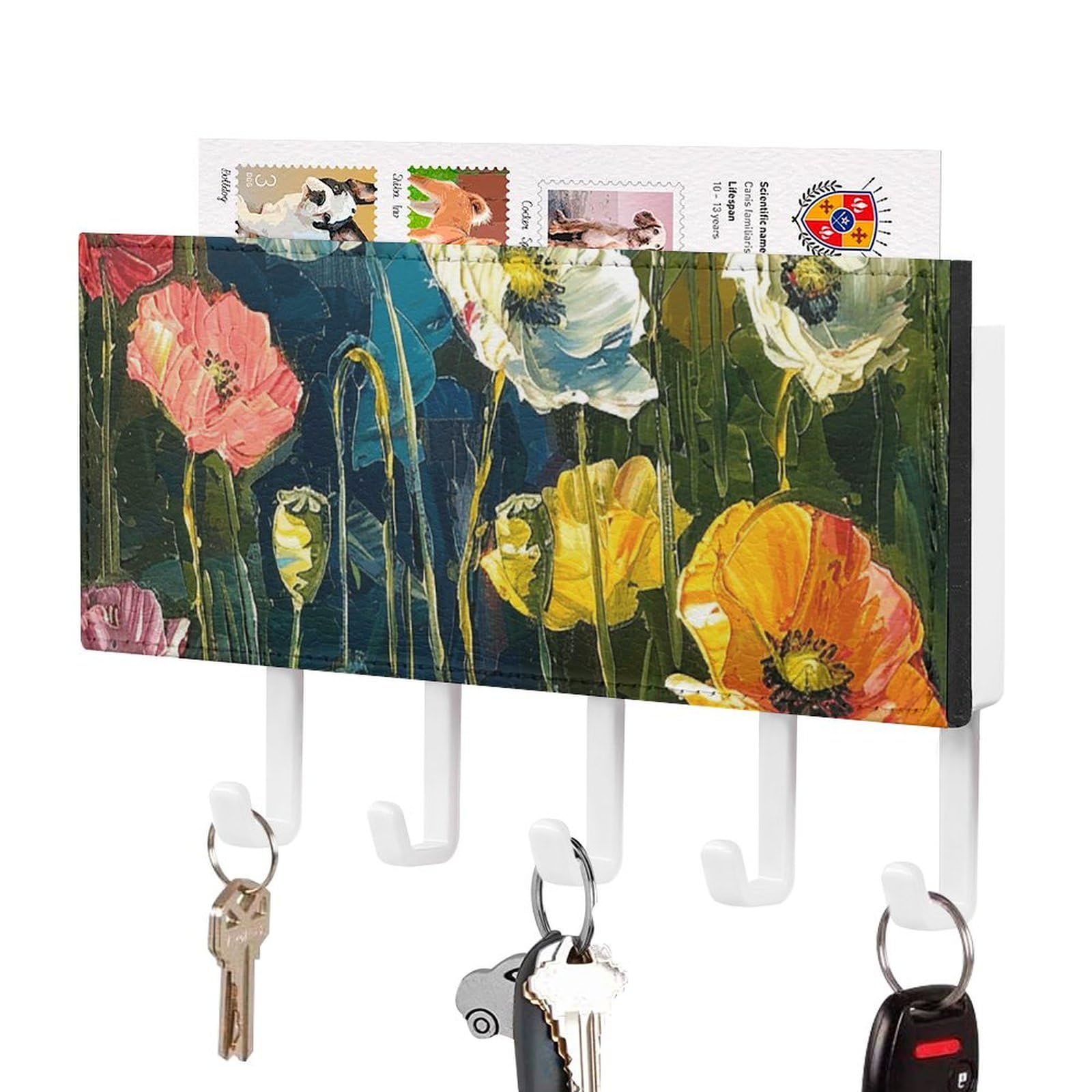 Support mural rustique vert foncé avec 5 crochets 18x11 cm