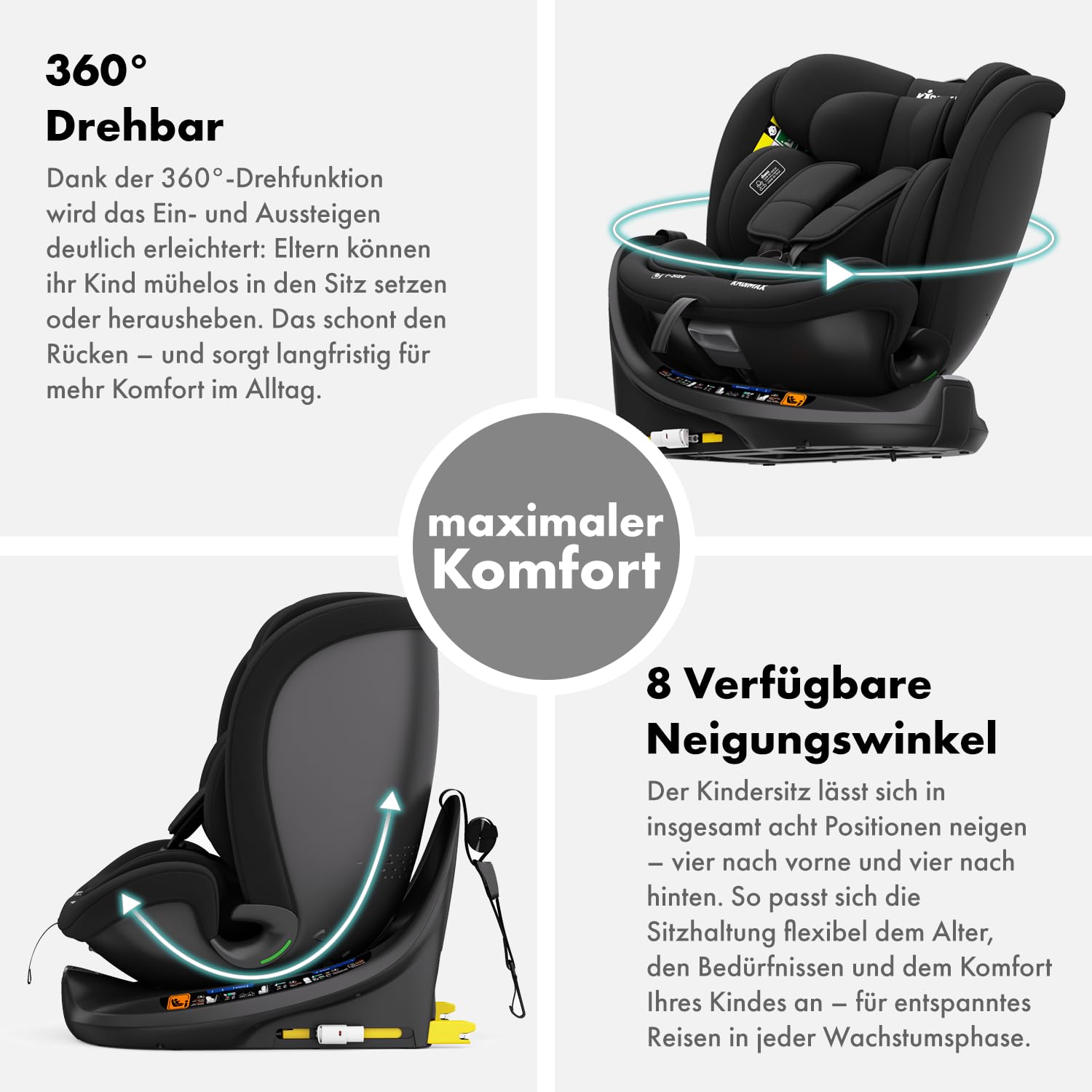 i-Size Kindersitz 40–150 cm 360° drehbar Isofix Top Tether ECE R129/04 Gruppe 0+/1/2/3 5-Punkt-Gurt Autokindersitz Schwarz