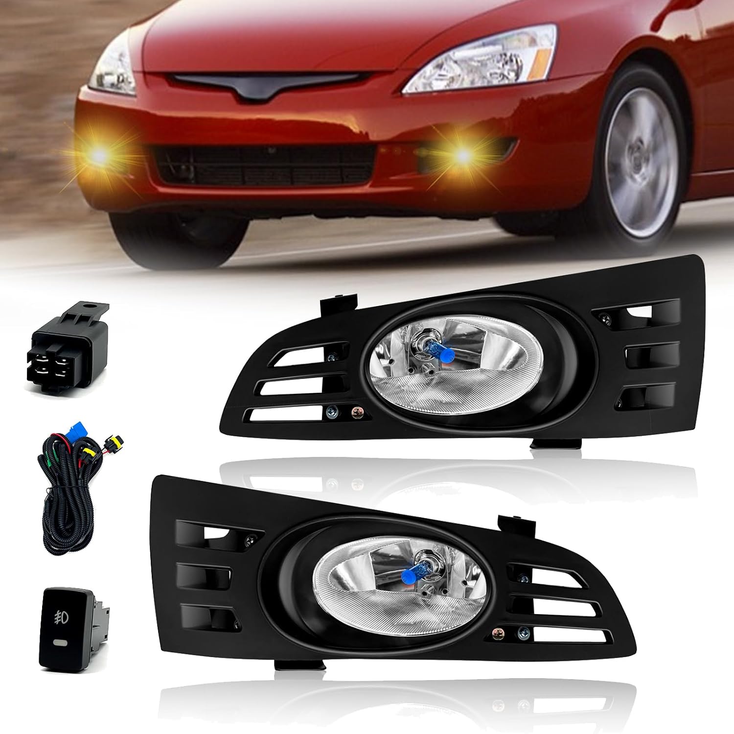 Fog Lights Compatible with 2003 2004 2005 Honda Accord 2 Door Coupe, A Pair Of Driving Fog Lights With Wiring Harness(Clear Lens)