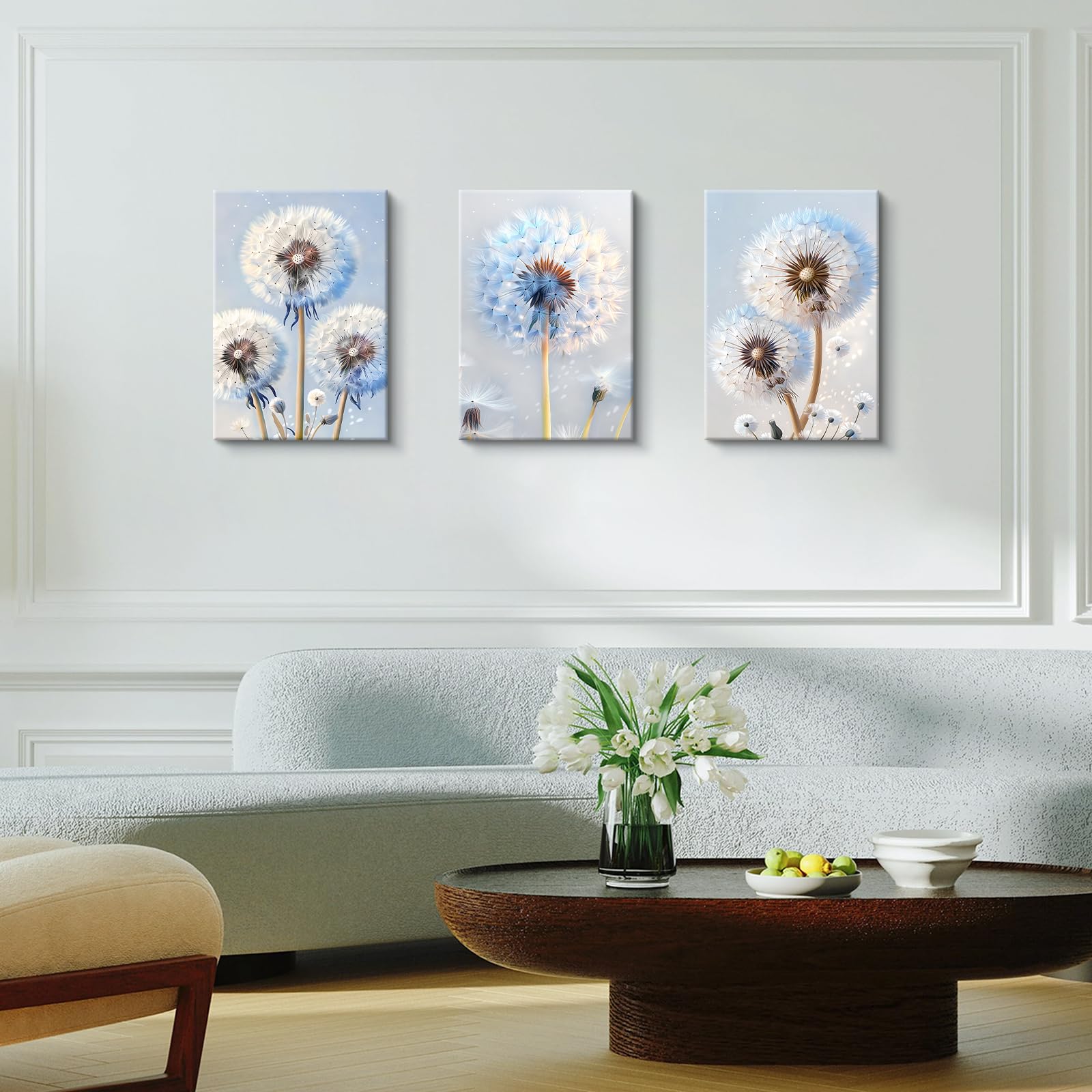 3 Pcs Blue White Fantasy Dandelion Canvas Wall Art - Image 4
