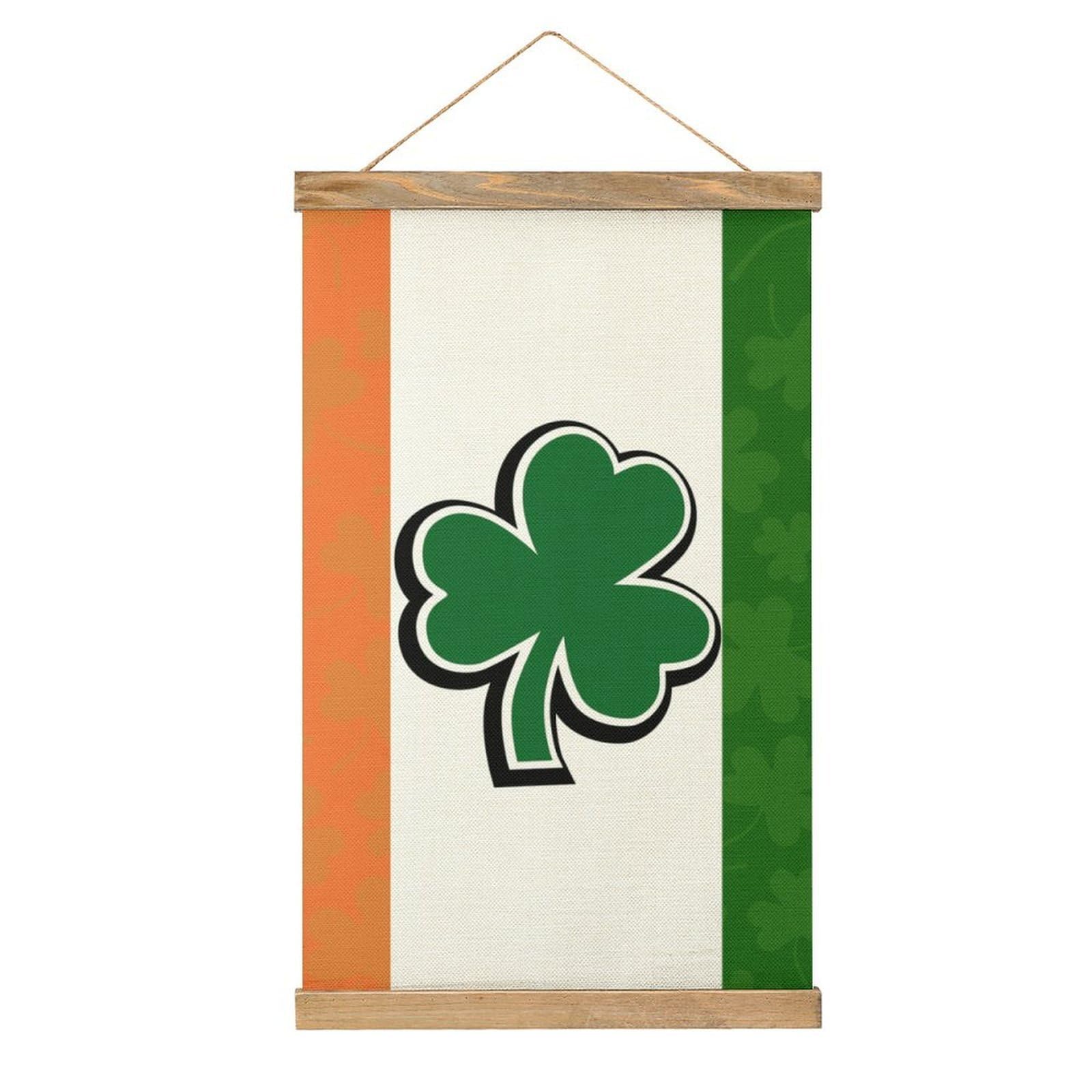 CGSBNGHA Irish Flag With Shamrock Pattern Wall Art Prints Linen Hanging Painting Scroll Paintings Pictures Decor for Home