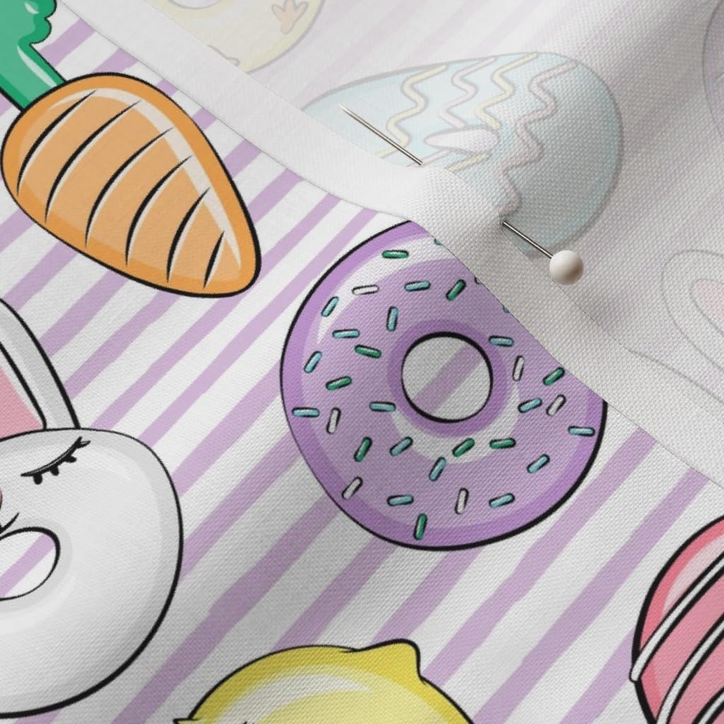Spoonflower Fabric - Easter Donuts Bunnies Eggs Purple Stripes Spring Trendy Bunny Chick Printed on Petal Signature Cotton Fabric by The Yard - Sewing Quilting Apparel Crafts Decor