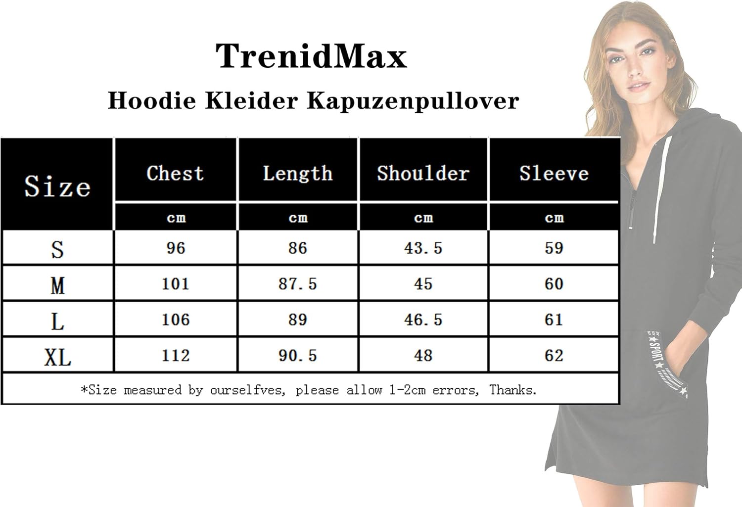 TrendiMax Trui Vrouwen Winter Jurk Trui Vrouwen Lange Mouwen Lange Jurk Vrouwen Winter met Zakken Hot Sexy Vrouwen Hoodie, Rood, S