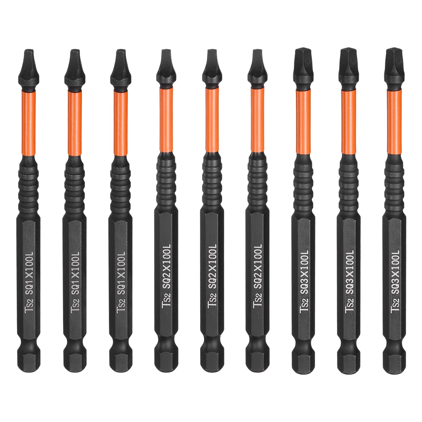 sourcing map 9pcs Square Head Screwdriver Bits 1/4" Hex Shank SQ1/SQ2/SQ3 Magnetic Head 4" Length S2 Steel Screw Driver Drill Bit for Repair Work Electric Screw Driver