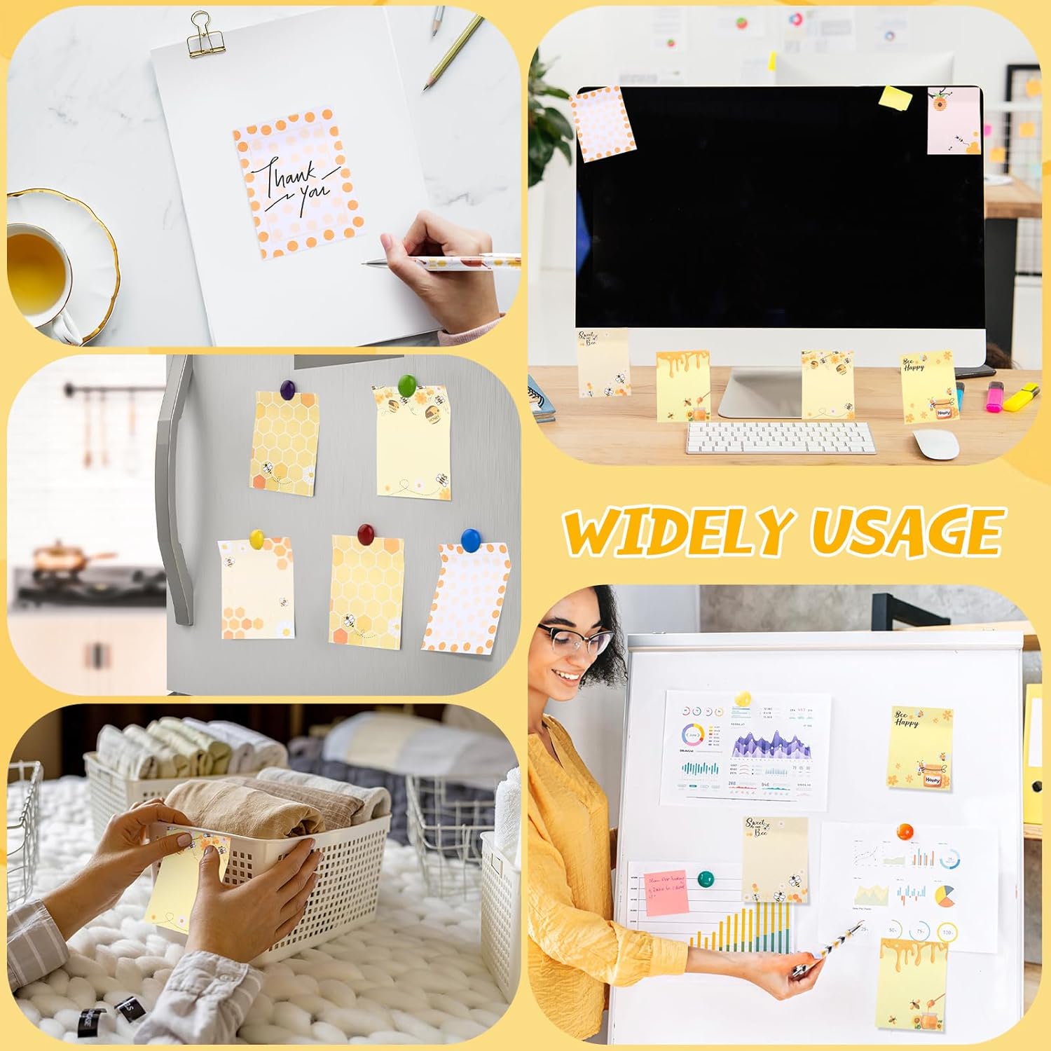 Chiisong 48 Pcs Bee Sticky Notes with Pens Bee Theme Stationery Set Cute Note Pads Adesive Memo Notes Honey Pattern Black Ink Ballpoint Pens for Office Home Supplies Students Teachers Christmas