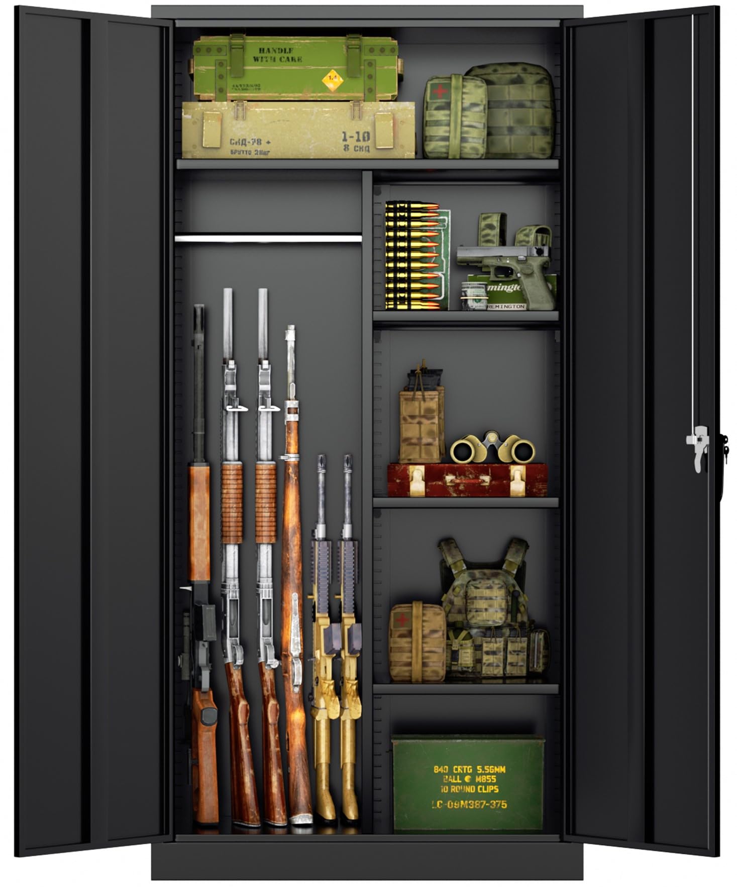 INTERGREAT Gun Safe, Long Gun Safe for Rifle and Pistols, Large Gun Cabinet Locker with Removable Gun Shelves, Gun Cabinet with Lock, Black