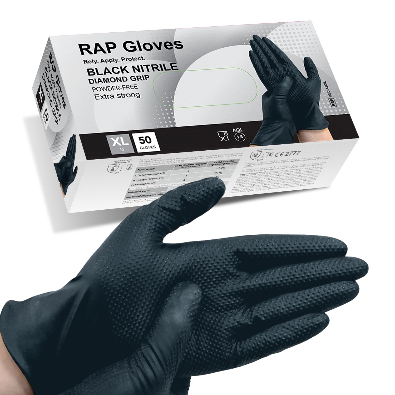 50 Black Nitrile Disposable Gloves XL Heavy duty, Diamond Grip Gloves, Latex-Free, Powder-Free, Non-slip, Extra Thick – Ideal For Mechanics, Workshop, and Automotive use.