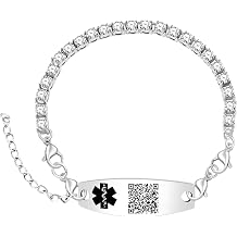 Uloveido Editable QR Code Medical Alert Tennis Bracelet for Women, Silver & Gold Color Options, Personalized Scannable Health ID Jewelry, Custom Emergency Info Wristband