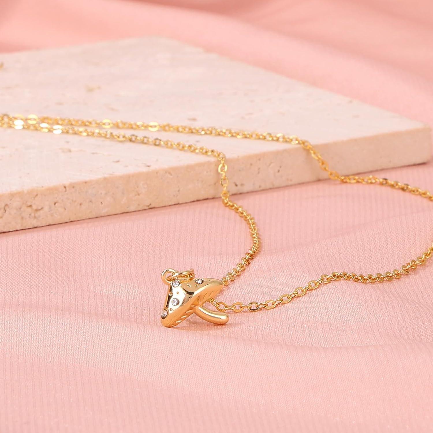 Gold Mushroom Necklace for Women, Dainty Mushroom Pendant Adjustable Necklace Inspirational Jewelry Gifts for Friendship Birthday & Christmas - Image 4