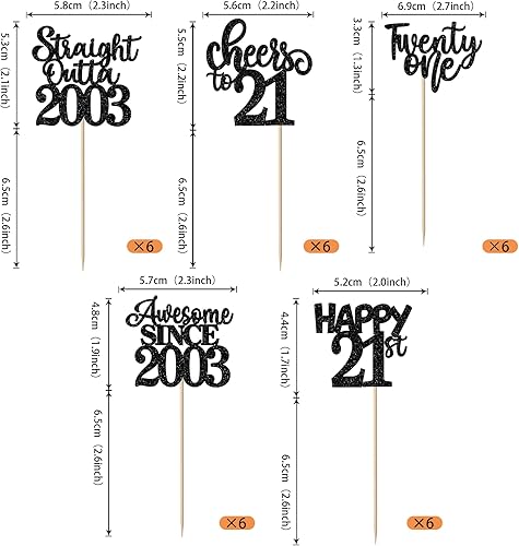 Miniatura 2 de Paquete de 30 adornos para cupcakes de 21 cumpleaños con purpurina recta hacia fuera de 2002 Happy 21st Twenty-one Awesome Since 2002 Picks Cupcake