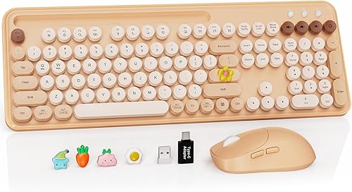 Miniatura 22 de Teclado inalámbrico, teclas redondas, teclado de máquina de escribir retro con reposamuñecas desmontable, modo de suspensión, patas plegables,