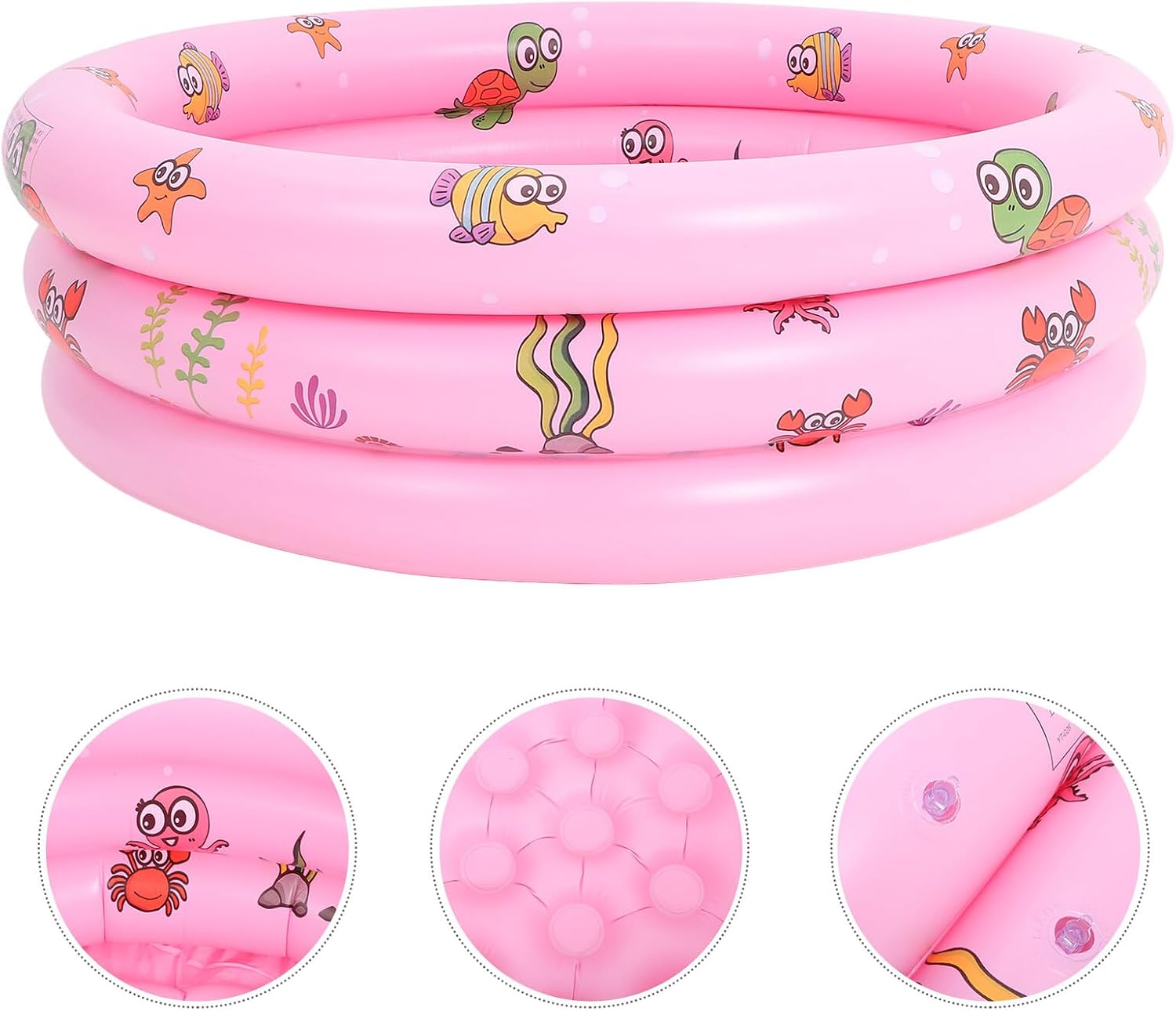 Inflatable Round Swimming Pool for Thickened PVC Swim Pool for Backyard Parties and Summer Fun Pink Three-Ring Design