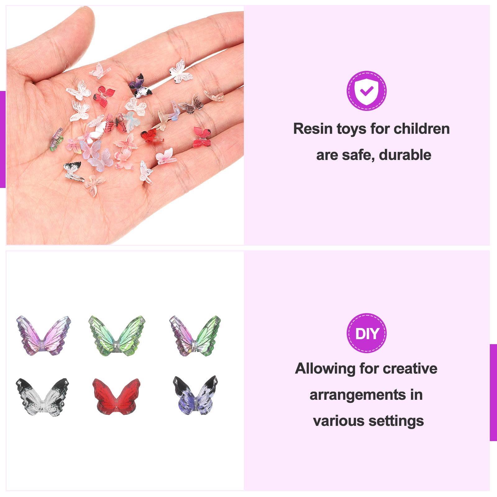 CoCud Mini Resin Butterflies, 8mm Length, Resin Miniature Dollhouse Accessories Multi-Colored - Image 4