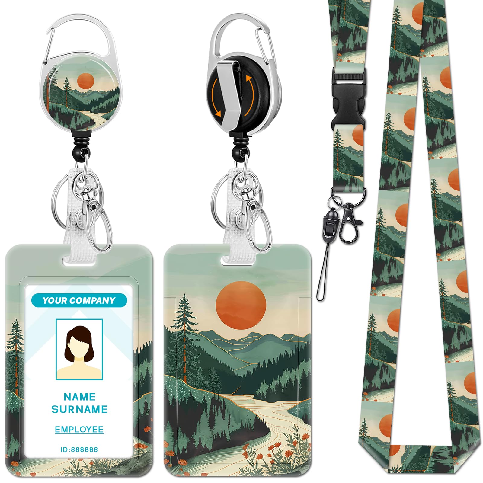 Hancynir Sunrise Mountain Lanyards for Id Badges with Retractable Reel Clip