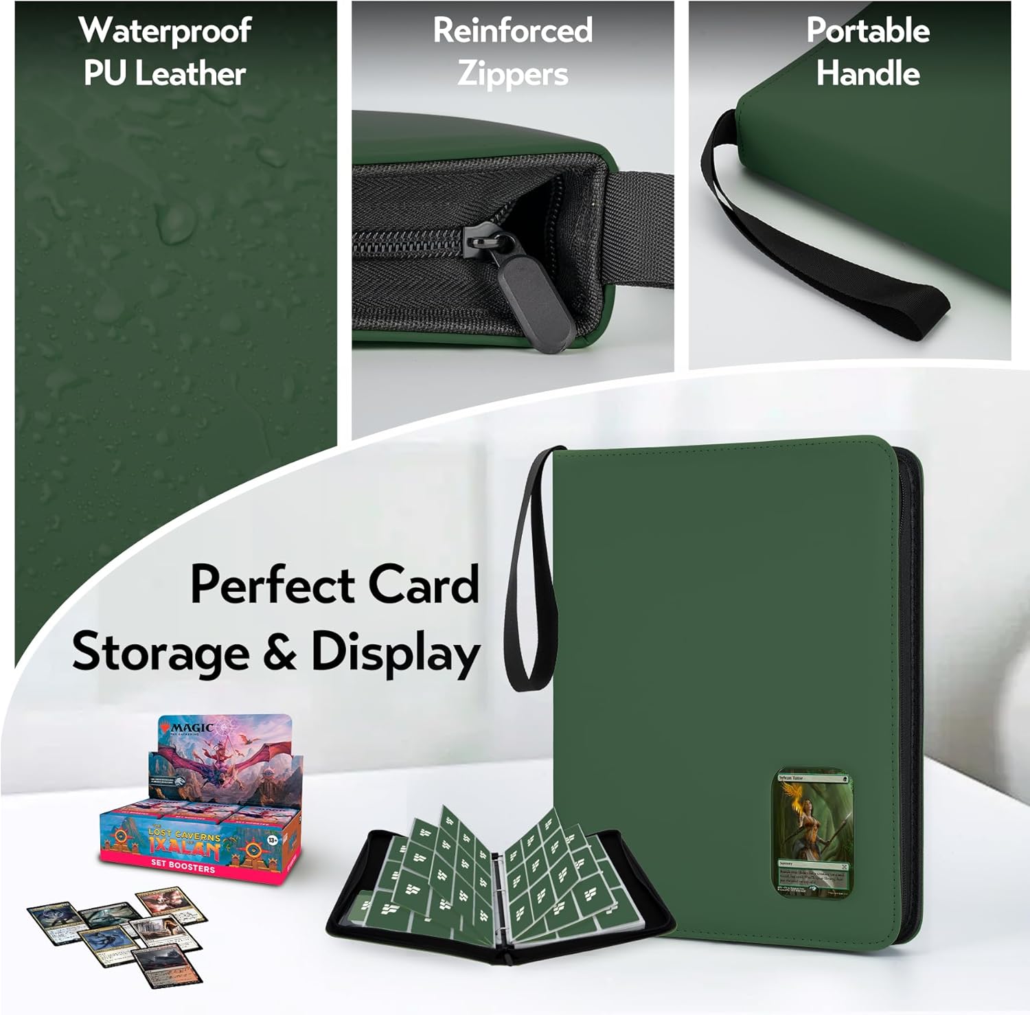 Card Binder 9 Pocket, Trading Card Binder with Clear Window Design, 720 Double Sided Pocket PU Collection Binder, Card Albums for MTG, TCG, and Sports Cards(Dark Green)