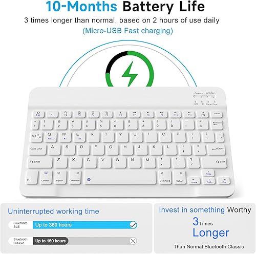 Miniatura 5 de Combo de teclado y mouse Bluetooth, diseño QWERTY, teclado inalámbrico ultradelgado de 10 pulgadas, sin retrasos, teclado silencioso compatible