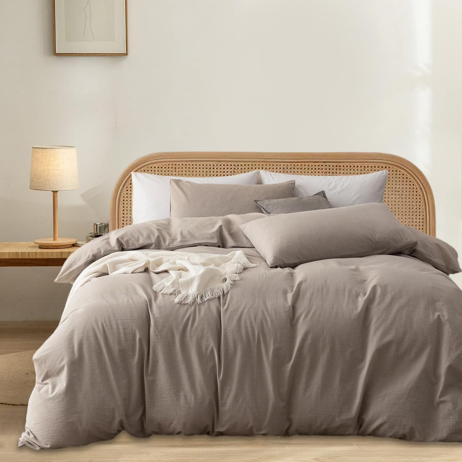 Gezu Parure da letto in cotone, 200 x 200 cm, color crema, marrone, cachi, cotone, certificazione Oeko-TEX include copripiumino in cotone 200 x 200 cm, morbido biancheria da letto con 2 federe 65 x 65