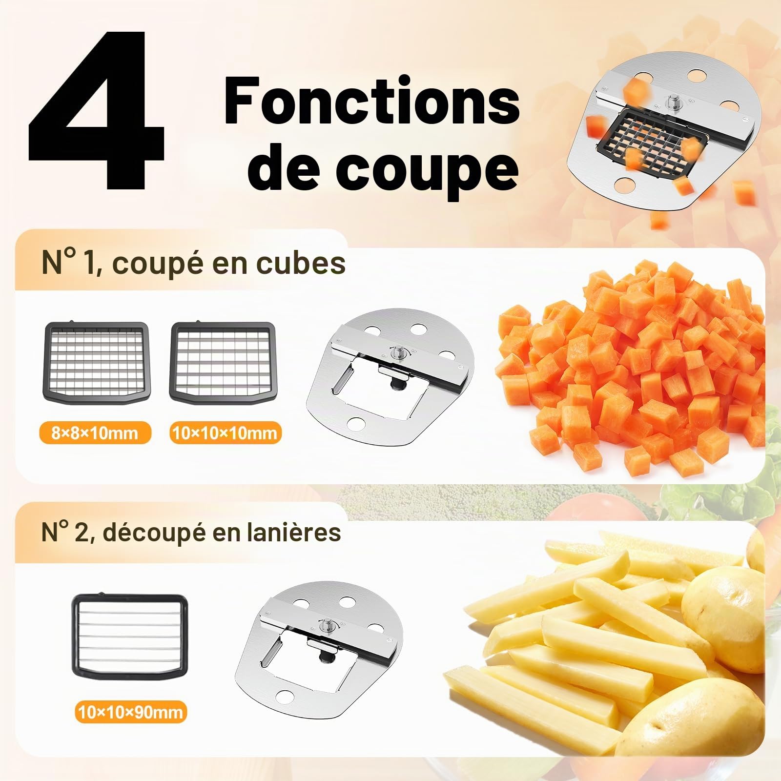 Hachoir à Légumes Électrique 4 en 1, 200W – Coupe-Légumes Professionnel avec Fonctions de Tranchage, Râpage, Coupe en Dés et Lanières, Robot Culinaire Multifonction Facile à Nettoyer