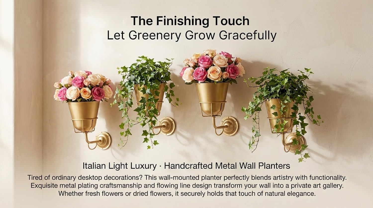 Wall Mounted Hanging Planter - Metal Plant Pot Holder with Hanging Hook - Vertical Garden Floating Planter for Indoor Outdoor Ivy Herbs - Set of 1