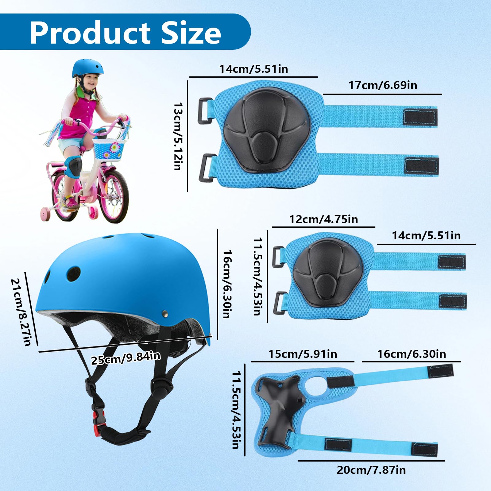 Set di Protezioni per Bambini, Conjuntos de Patinajes, traspirante e regolabile, set di ginocchiere per bambini per bicicletta, skateboard, scooter (Blu)