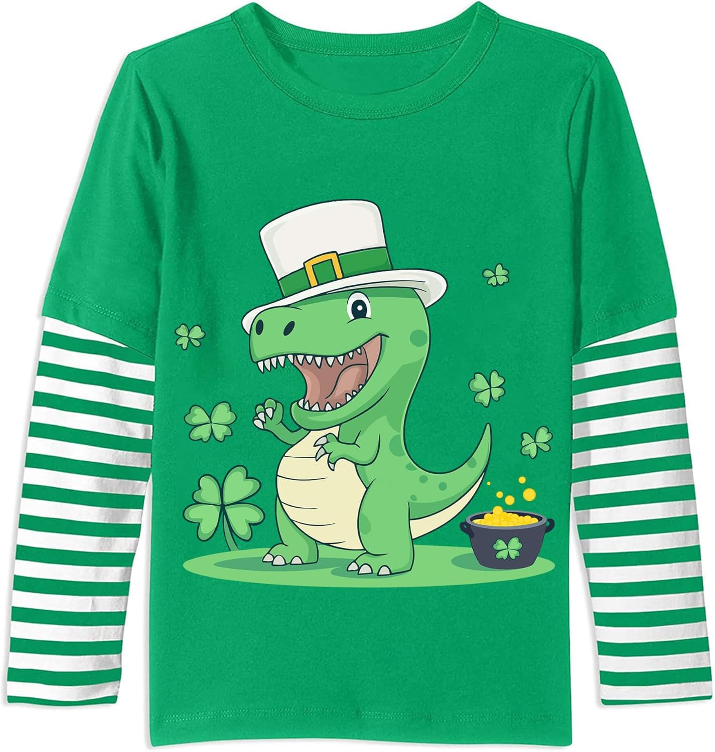Toddler Boys St Patricks Day Shirts Long Sleeve T-Shirt Baby Lucky Clover Shamrock Rex Cotton Tee Green Stripe Tops for 2-7T